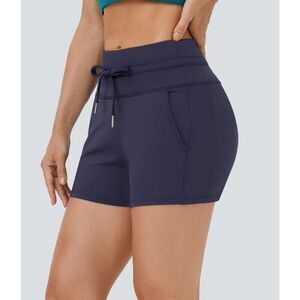 Halara High Waisted Drawstring Side Pocket Plain Cool Touch Shorts 3''-UPF50+ S